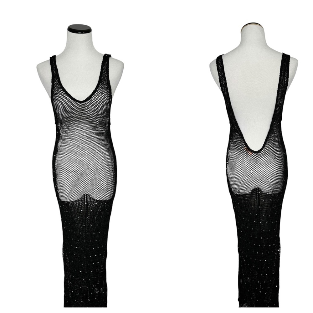 River Island Resort Black Mesh Sleeveless Low Back Maxi Dress L